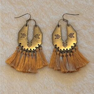 Gold on Gold Tone Tribal Tassel Earrings